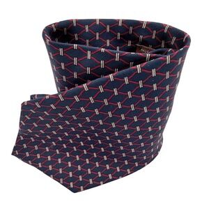 Bert Pulitzer Silk Tie Navy Blue Red Geometric Pattern Made in USA